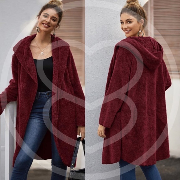 Olive oversized Open Front Hoodie jacket teddy - Picture 7 of 11